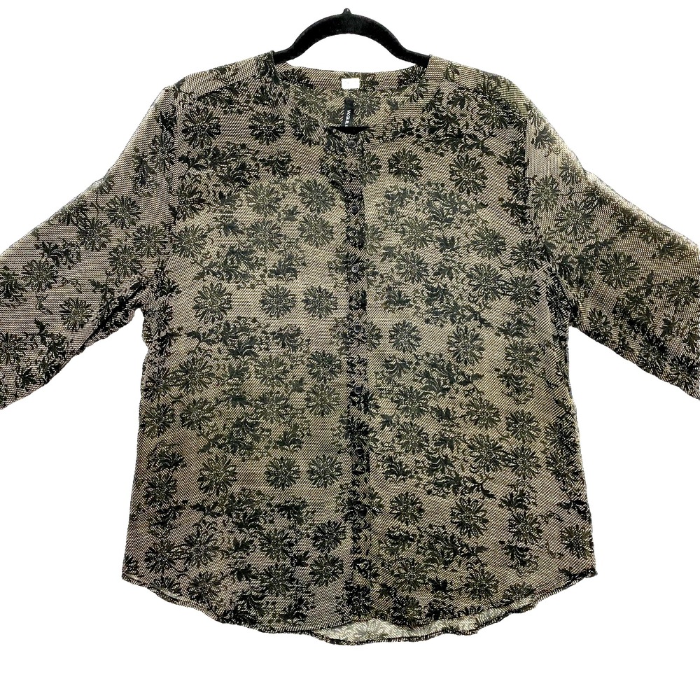W.G.B. by Walter Baker Top Womens Medium Brown Black Shirt Sheer 90s